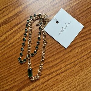 NEW Ettika Gold Green Crystal Anklet Set